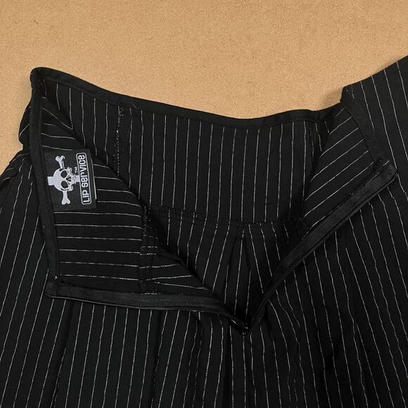 Vintage Lip Service Gangsta Pranksta Pinstripe Black Mini Skirt Medium Y2K Goth - Picture 8 of 15